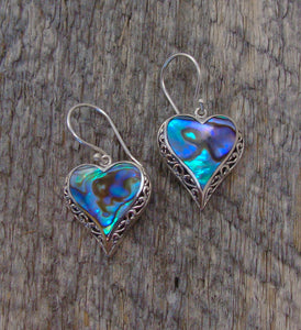 Abalone Silver Heart Dangle Earrings