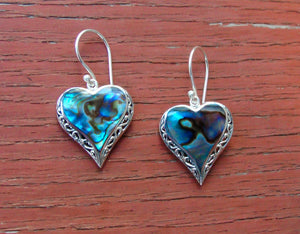 Abalone Silver Heart Dangle Earrings