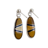 Native American Tiger Eye Onyx Picture Jasper Silver Post Dangle Earrings