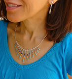 Southwestern Turquoise Multi Inlay Reversible Silver Fringe Bib Necklace