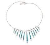 Southwestern Turquoise Multi Inlay Reversible Silver Fringe Bib Necklace