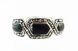 Victorian Silver Onyx Marcasite Band Ring Size 12