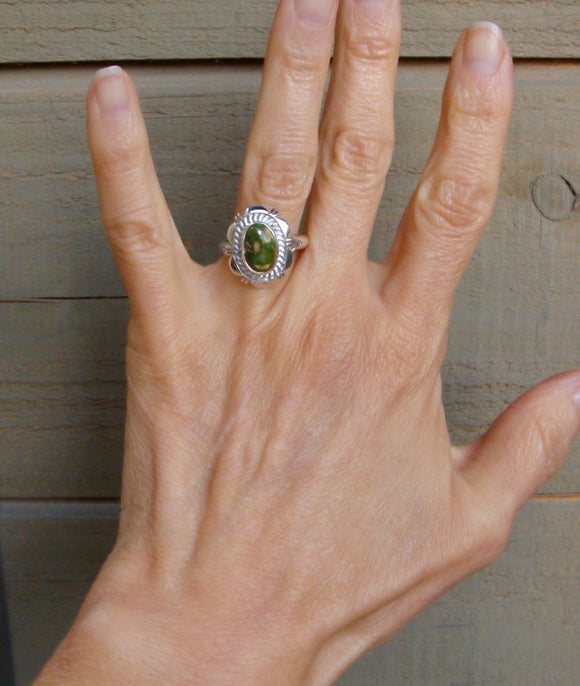 Native American Silver Sonoran Turquoise Women’s Ring Size 7