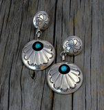 Old Navajo Silver Turquoise Dome Shadow Box Post Dangle Earrings