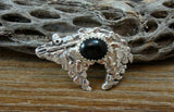 Native American Sterling Silver Fetish Bear Black Onyx Pin Pendant