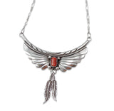 Navajo Coral Silver Feather Bar Necklace