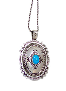 Navajo Concho Turquoise Silver Pendant