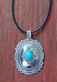 Navajo Concho Turquoise Silver Pendant