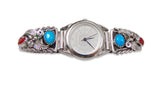 Turquoise Coral Navajo Silver Leaf Scroll Women's Watch Tips
