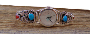 Turquoise Coral Navajo Silver Leaf Scroll Women's Watch Tips