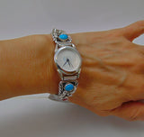 Turquoise Coral Navajo Silver Leaf Scroll Women's Watch Tips