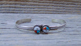 Native American Girl's Zuni Youth Turquoise Coral Sunface Cuff Bracelet