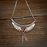 Navajo Coral Silver Feather Bar Necklace