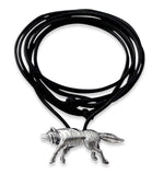 Sterling Silver Wolf Pendant Leather Necklace