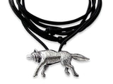 Sterling Silver Wolf Pendant Leather Necklace