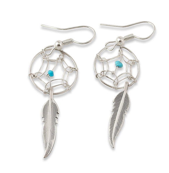 Navajo Dream Catcher Turquoise Dangle Earrings
