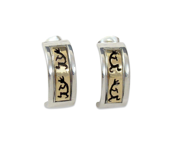 Navajo 14K Gold Silver Kokopelli Hoop Earrings Small