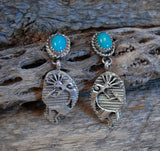 Native American Turquoise Silver Kokopelli Dangle Earrings