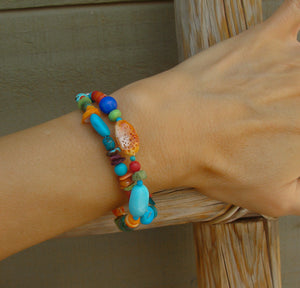 Native American Turquoise Multi Stone Nugget Treasure Bracelet