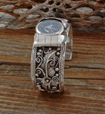 Vintage Navajo Silver Flower Scroll Women's Heavy Gauge Watch Bracelet