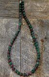 Natural Raw Matte Unakite Green Gemstone Bead Necklace 23 Inches