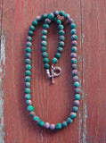 Natural Raw Matte Unakite Green Gemstone Bead Necklace 23 Inches