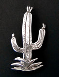 Vintage Native American Made Sterling Silver Saguaro Cactus Brooch Pin FF