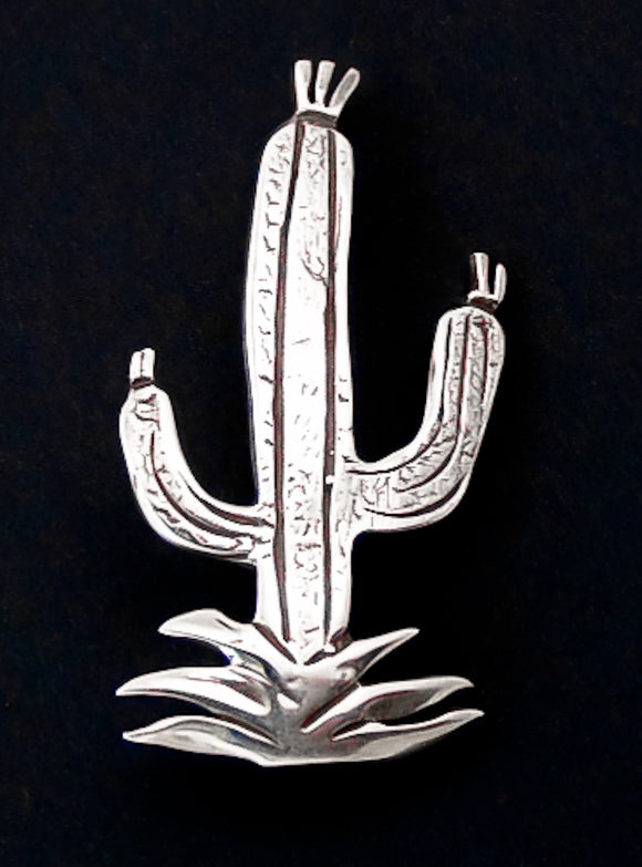 Vintage Native American Made Sterling Silver Saguaro Cactus Brooch Pin FF
