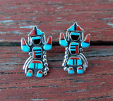 Zuni Silver Rainbow Dancer Turquoise Coral Post Earrings
