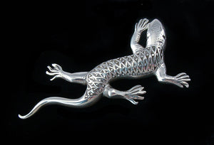 925 Sterling Silver Diamond Cut Gecko / Lizard Pin Brooch