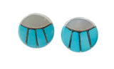 Zuni Silver Inlay Mother Of Pearl Turquoise Post Earrings