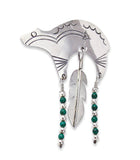 Navajo Vintage Malachite Silver Feather Bear Fetish Heartline Brooch Pin