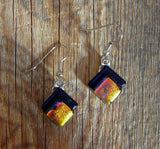 Orange Yellow Dichroic Glass Pierced Dangle Earrings Handmade