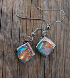 Pink Dichroic Glass Dangle Earrings Handcrafted