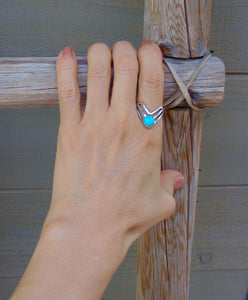 Heavy Gauge Sterling Silver Turquoise Navajo Ring Size 7.25