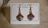 Red Dichroic Glass Dangle Earrings Handcrafted