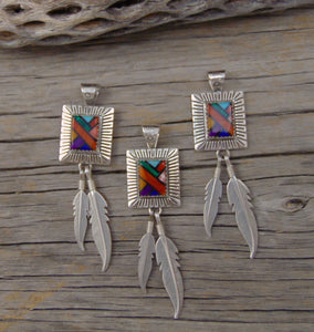 Navajo Silver Lapis Malachite Multi Inlay Pendant