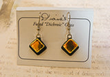 Orange Dichroic Glass Dangle Earrings Handcrafted