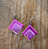 Dichroic Glass Pink Pierced Dangle Earrings