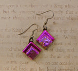 Dichroic Glass Pink Pierced Dangle Earrings