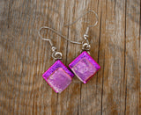 Handcrafted Dichroic Glass Pink Purple Dangle Earrings