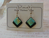 Black Champagne Dichroic Glass Pierced Dangle Earrings Handmade