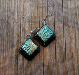 Black Champagne Dichroic Glass Pierced Dangle Earrings Handmade