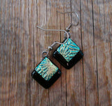 Black Champagne Dichroic Glass Pierced Dangle Earrings Handmade