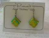 Yellow Dichroic Glass Dangle Earrings