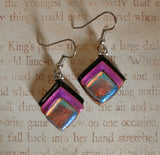 Handcrafted Pink Dichroic Glass Dangle Earrings