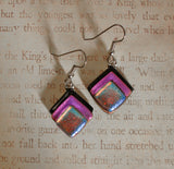 Handcrafted Pink Dichroic Glass Dangle Earrings