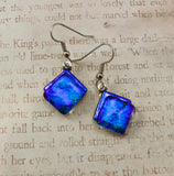 Handmade Blue Dichroic Glass Dangle Earrings