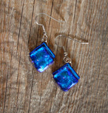 Handmade Blue Dichroic Glass Dangle Earrings