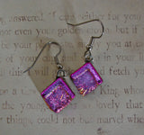 Handcrafted Dichroic Glass Pink Dangle Earrings
